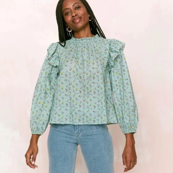 Christy Dawn NWT ruffle sleeves floral top M - Picture 1 of 4